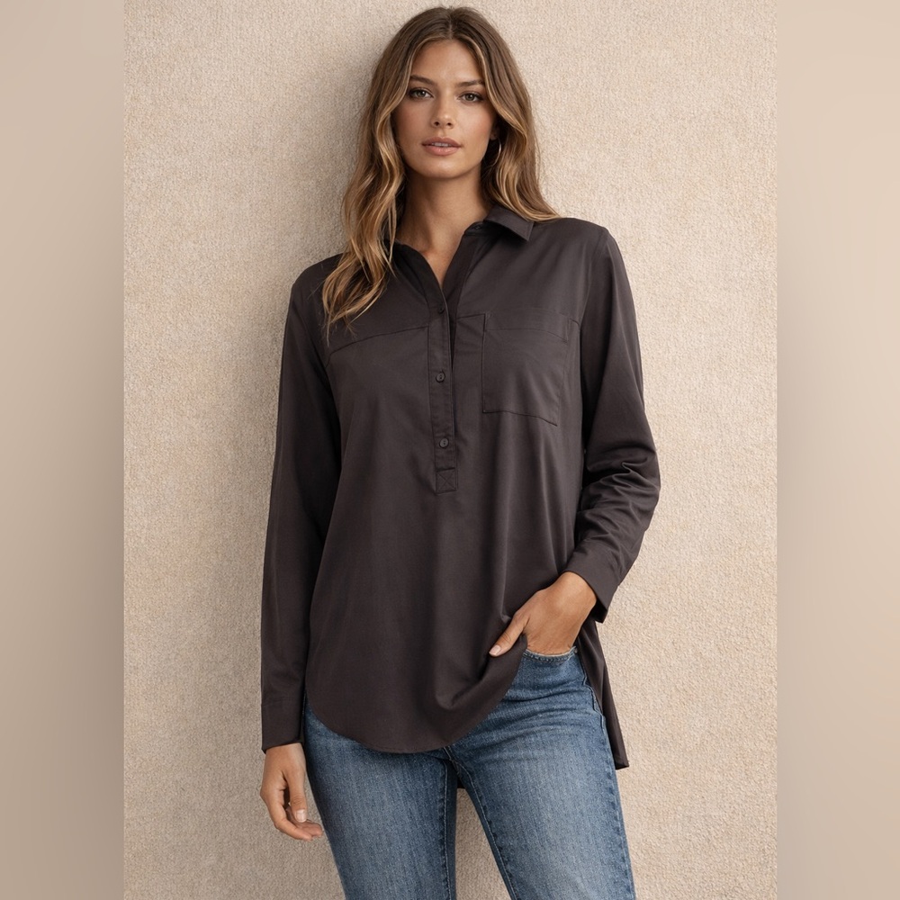 Lysse Charcoal Button-Up Blouse‎